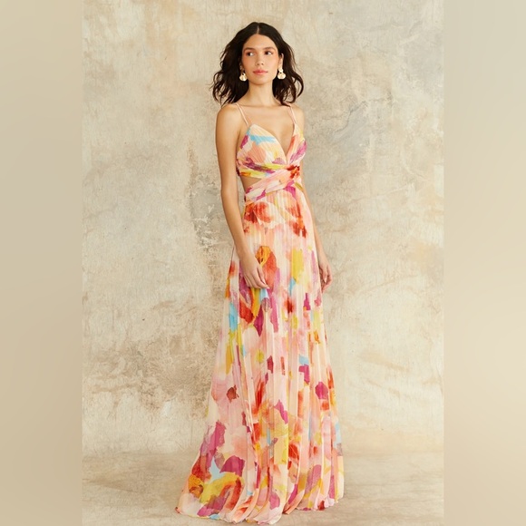 NWT Amur Lisle Pleated Gown desert lily color - size 0 - Picture 4 of 10